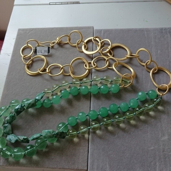 Banana republic double layer green & gold bold statement necklace - Picture 1 of 13